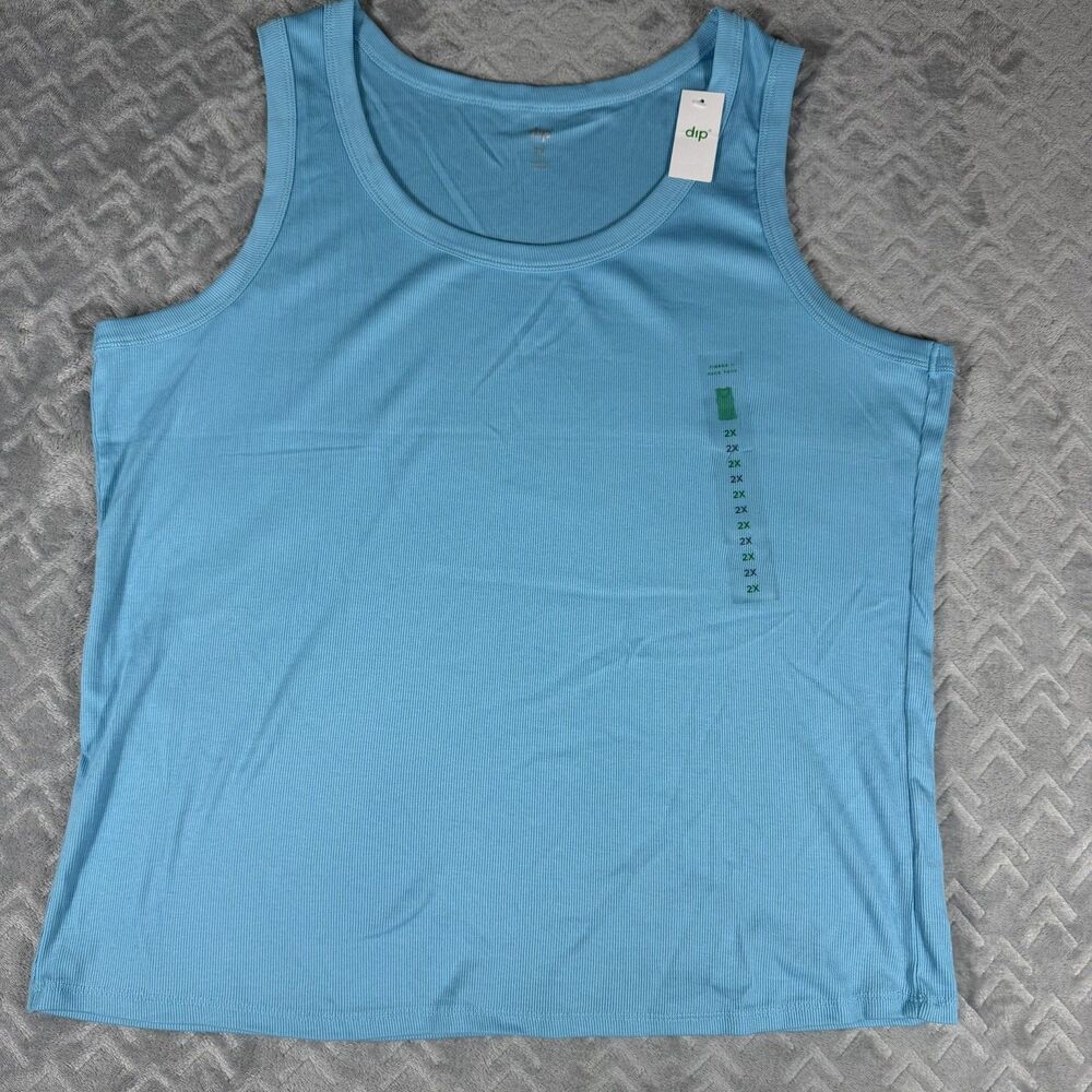 DIP Ribbed Scoop Neck Tank Top Women's Size 2XL Plus Blue Teal New With Tags